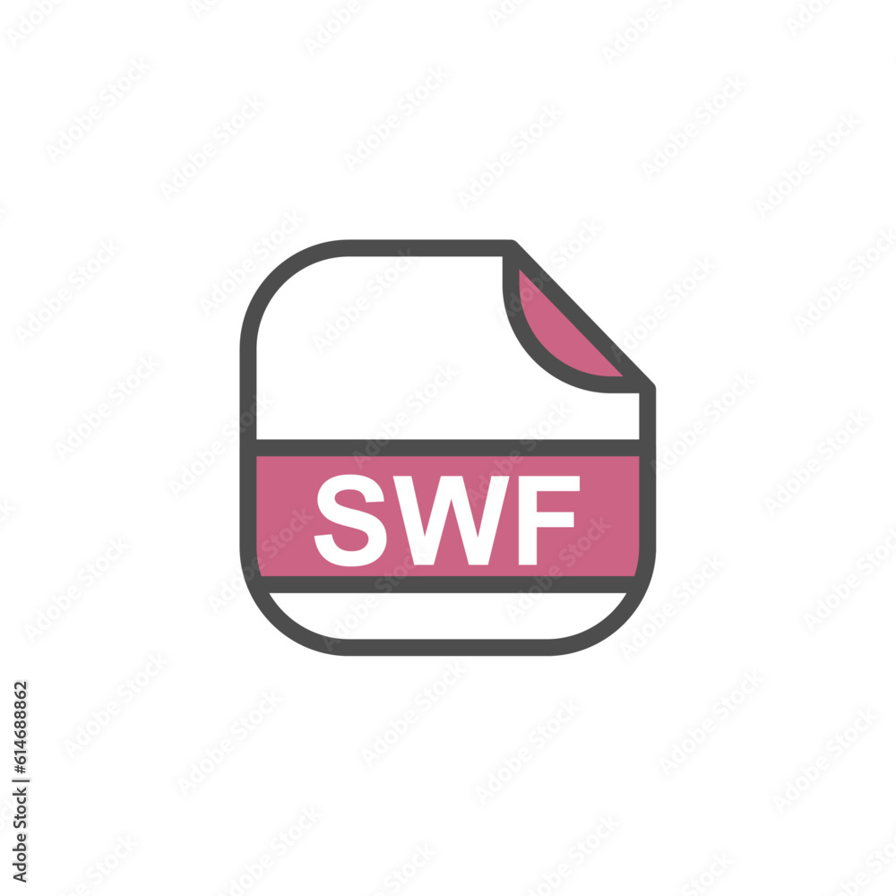Poster swf file extension, rounded square icon with text - format extension icon vector illustration.
