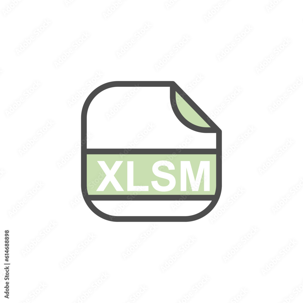 Poster xlsm file extension, rounded square icon with text - format extension icon vector illustration.
