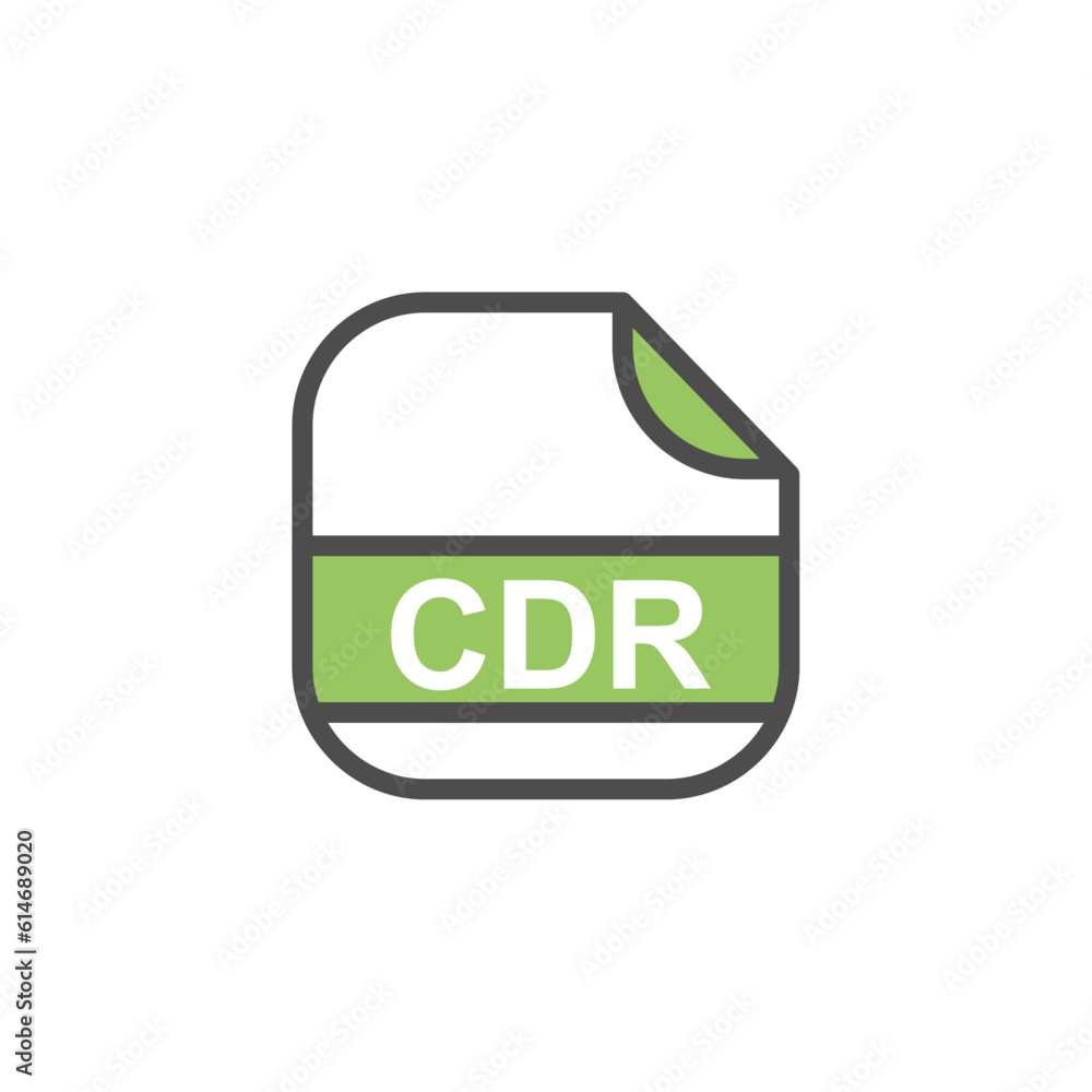 Poster cdr file extension, rounded square icon with symbol - format extension icon vector illustration.