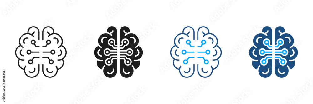 Poster artificial intelligence black and color symbol collection. network, tech science pictogram. human br