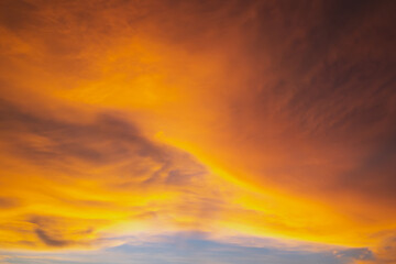  Sunset sky with orange clouds.