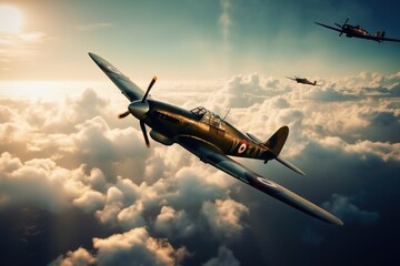 World war 2 aircraft in the sky created with generative AI technology.
