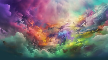 Obraz na płótnie Canvas Abstract fantasy sky colorful background. Purple green yellow sky wallpaper background. Generative AI.
