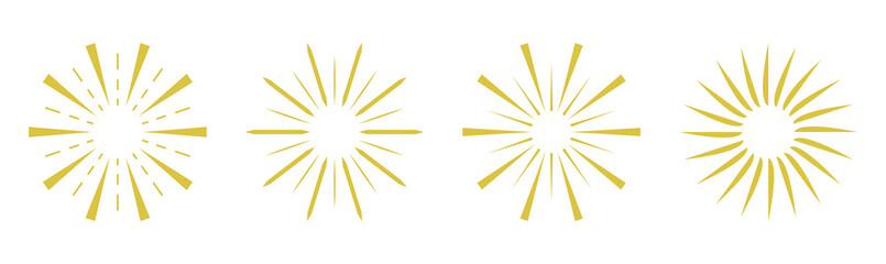round minimalistic drawings. set the sun. different shapes of rays. modern style of drawing. vector.