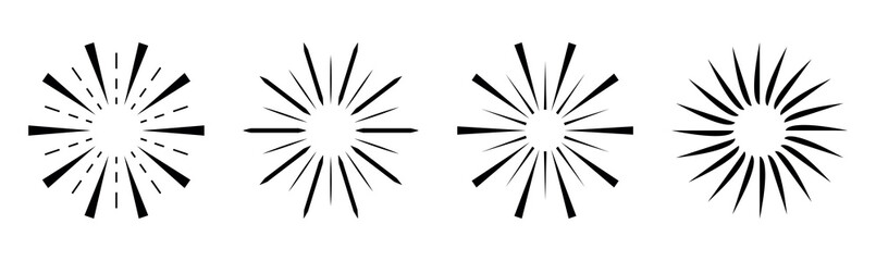 Obraz premium round minimalistic drawings. set the sun. different shapes of rays. modern style of drawing. vector.