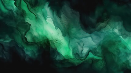 Black green abstract watercolor. Dark emerald green color watercolour wallpaper background. Generative AI.
