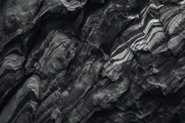 Black white rock texture. Rough mountain surface with cracked texture. Rock wallpaper background. Generative AI.