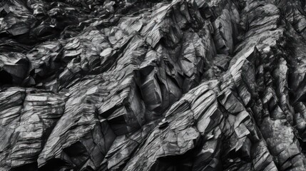 Black white rock texture. Rough mountain surface with cracked texture. Rock wallpaper background. Generative AI.