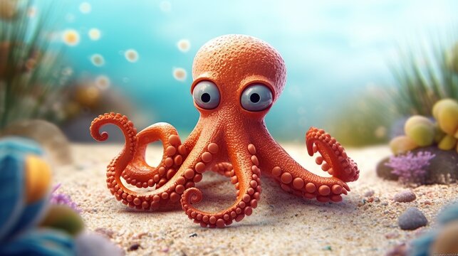 cute octopus in the sea generative ai