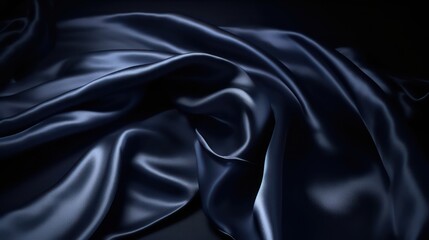 Dark blue silk satin background. Dark blue silk satin luxury style wallpaper background. Generative AI.