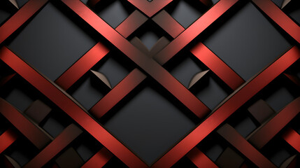 Minimalist pattern black background with metallic red lines, grid pattern