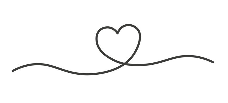 Naklejka Heart line drawing continuous heart vector frame illustration single wedding silhouette elegant love art ribbon.