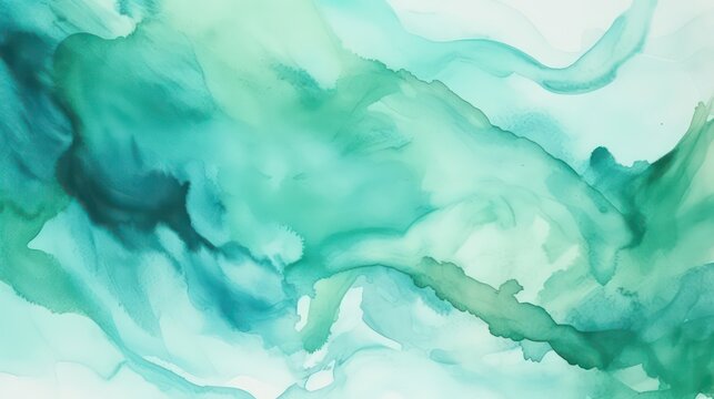 Light green blue watercolor,watercolour. Abstract drawing. Turquoise watercolour wallpaper background. Generative AI.