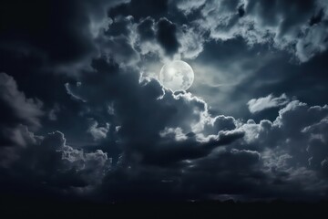 Naklejka na ściany i meble Night sky with clouds. Dark dramatic sky background with moonlight. Generative AI.