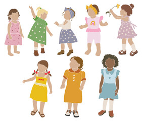 Abstract girls silhouette vector, Kids portrait, Child collection vector illustration, Kids clipart