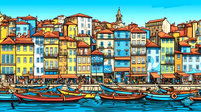 Illustration of beautiful view of the city of Porto, Portugal