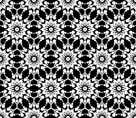 Black and white seamless tillable simple pattern with floral and ornamental accents