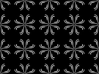 Black and white seamless tillable simple pattern with floral and ornamental accents