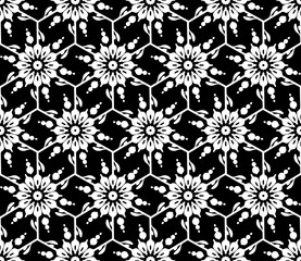 Black and white seamless tillable simple pattern with floral and ornamental accents