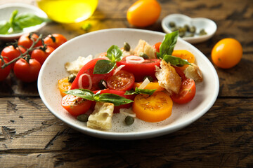 Traditional homemade bread salad with tomatoes