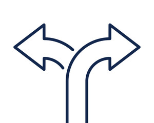 Two arrow double direction option way. Fork path two pathway multi traffic traffic icon.