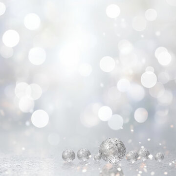 Silver lights background texture abstract Christmas decoration. Beautiful bright winter sparkle white bokeh with Generative Ai.