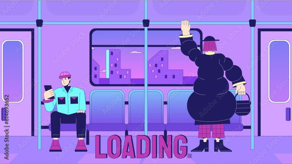 Aufkleber commuter rail loader animation. public transport. rail travel. train people traveling. flash message