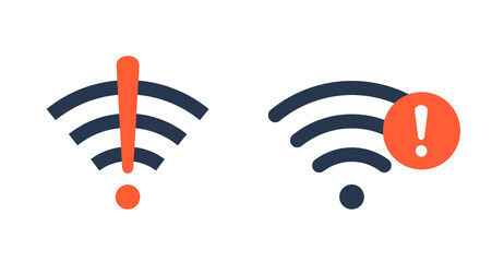 Wifi bad connection problem icon. Lost network wifi error internet vector warning concept. Wifi signal wave phone symbol. - obrazy, fototapety, plakaty