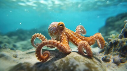 cute octopus in the sea generative ai