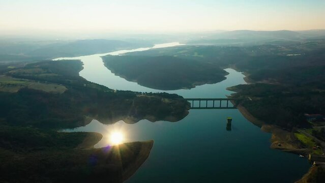 Omerli Dam, water reservoir for Istanbul, drone footage, oe01