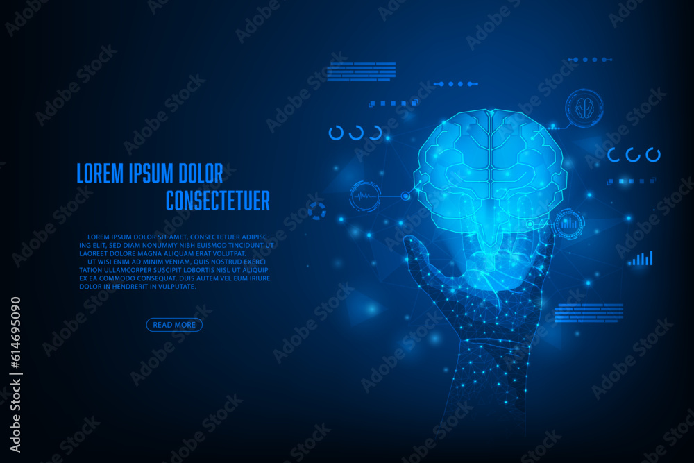 Aufkleber vector pointing wireframe hand technology with brain hologram futuristic technology abstract backgro