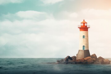 Lighthouse sea beach background. Generate Ai - obrazy, fototapety, plakaty