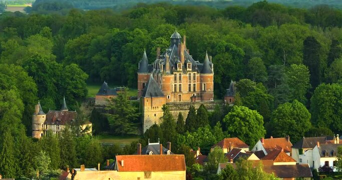 Aerial view Chateau of Montmort. A medieval fortress that became a Renaissance castle, Montmort is one of the finest listed historical monuments in Champagne