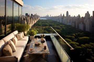 Fototapeta premium Penthouse terrace with view in New York, generative ai