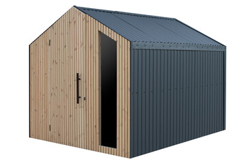 Garden storage, modern, made of wood, on white background.