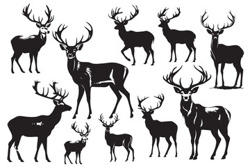 Set of deer black silhouettes vector character illustration