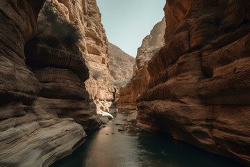 A canyon in Jordan with a river running through it. Generative AI