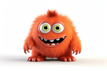 Orange fluffy cartoon character monster isolated on white background. Monster, funny mascot. Generative AI 3d render illustration imitation. - obrazy, fototapety, plakaty