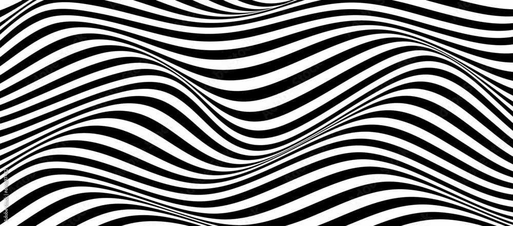 Poster wave of optical illusion. abstract black and white illustrations. horizontal lines stripes pattern o