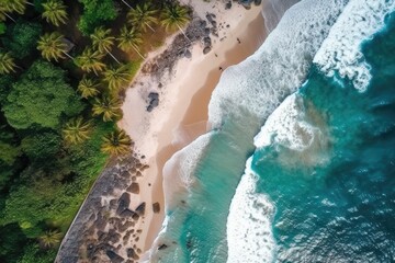 Aerial view of a clean sandy beach. Generative AI