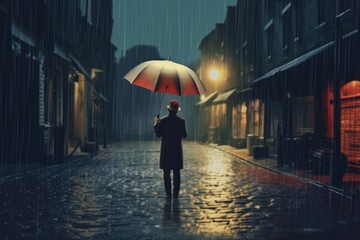 Rainy evening and umbrella Generative AI