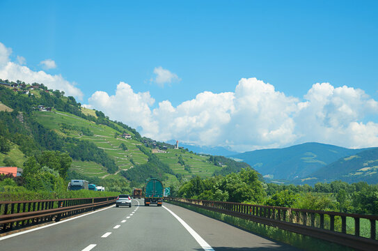 transit route Brennerautobahn, highway from Bozen to Brixen, italy