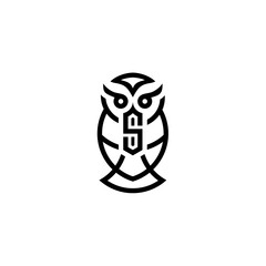 Owl line logo with letter s inside