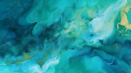 Abstract watercolor paint background by teal color blue and green with liquid fluid texture for background. Generative AI.