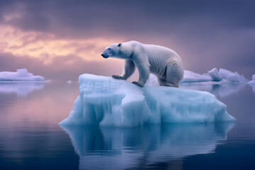 Fototapeta na wymiar polar bear on ice, dusk, AI-Generated Image