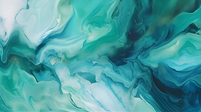 Abstract watercolor paint background by teal color blue and green with liquid fluid texture for background. Generative AI.