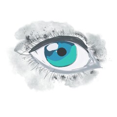 Eye drawn by hand in a watercolor style. Color illustration for design