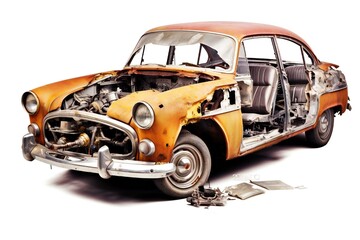 Disassembled car on white background Generative AI