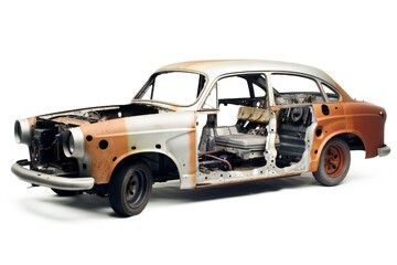 Disassembled car on white background Generative AI