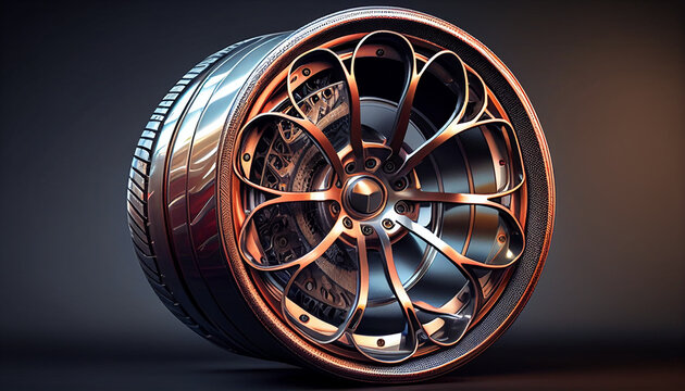 Wheel for a sports vehicle with a Japanese steel disc, Generative AI